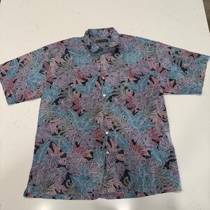 Tori Richard Blue and Pink Leaf Pattern Shirt